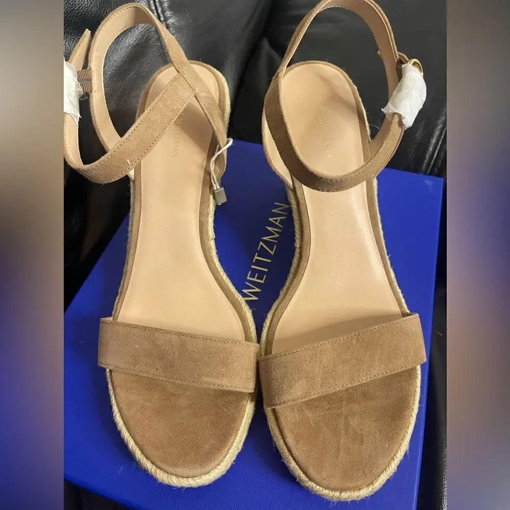 Stuart Weitzman Teddi Wedge Heel Leather Espadrille Sandals NEW Size 11